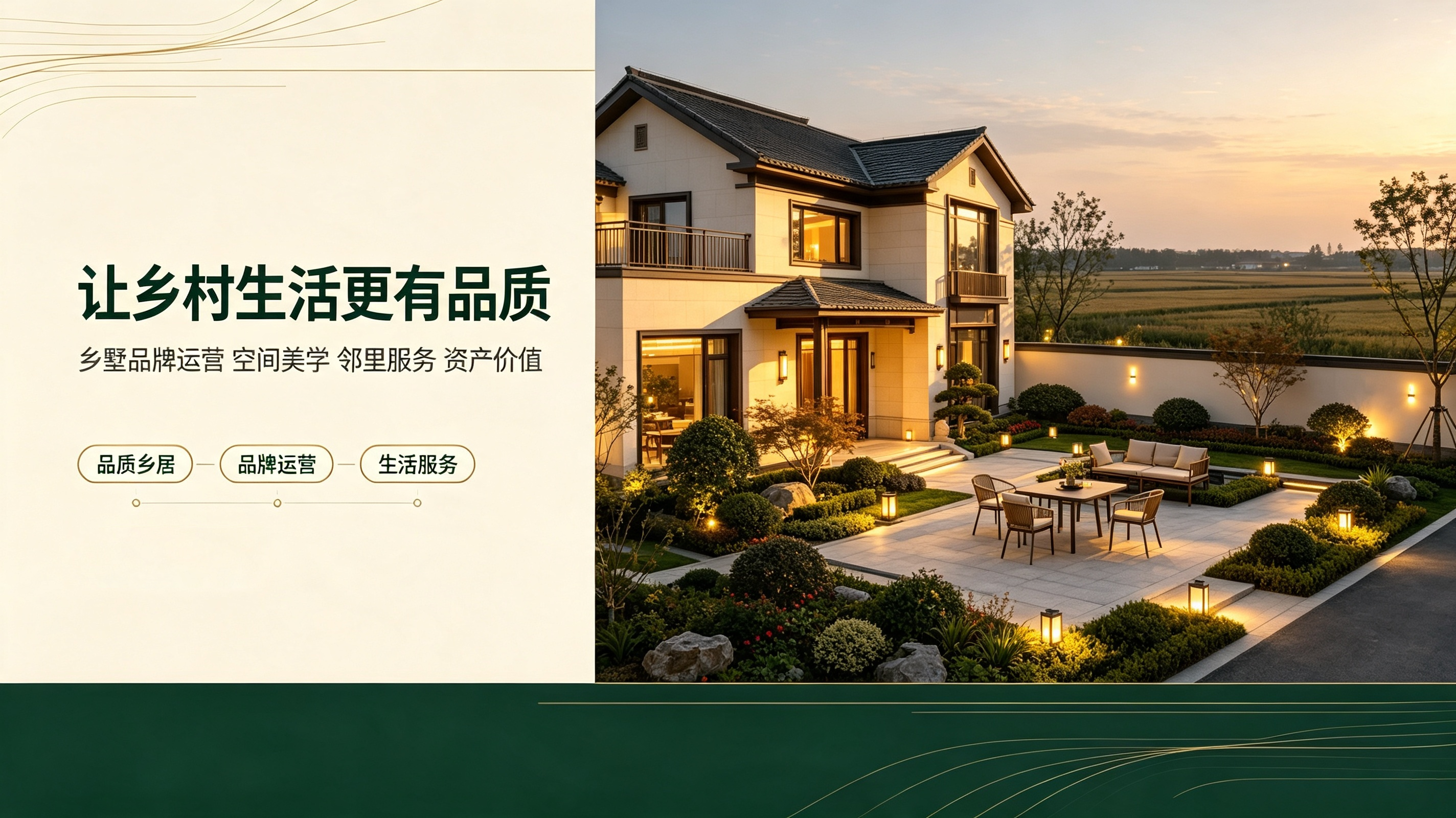 高品质乡村居住空间，乡墅品牌运营、生活服务与资产价值提升
